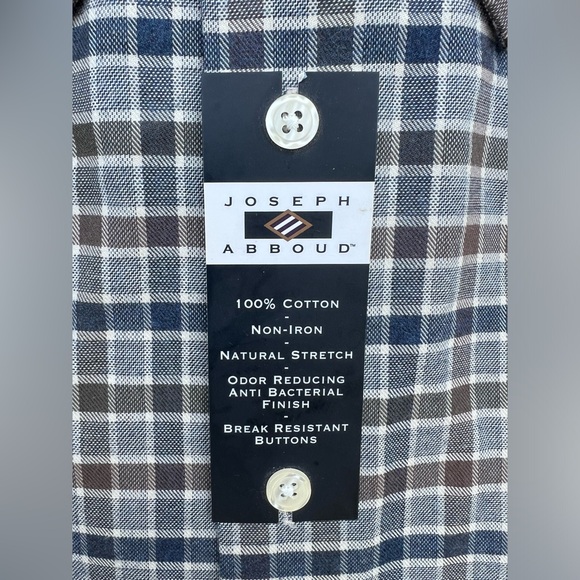 NEW Joseph Abboud Non-Iron Cotton Blue/Brown/Grey Plaid Button Up Shirt Size XXL - Picture 8 of 16